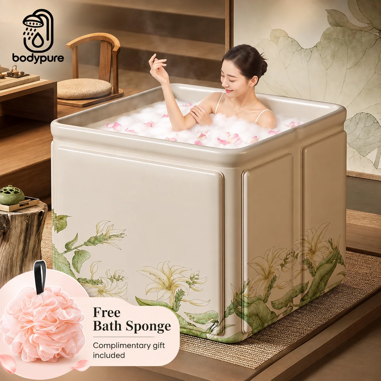 Foldable Adult PVC Bath Tub, Portable Large Soaking Tub, Installation-Free Household Bathtub