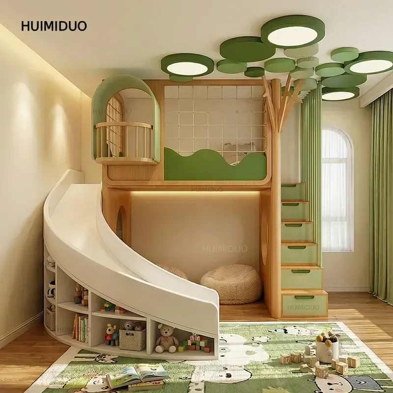 Solid wood children's room Tree house Under the bed Cabinet Multifunctional corner slide Children's room
