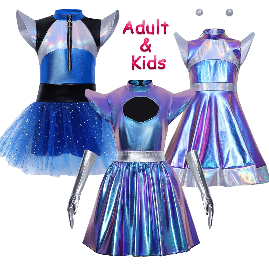 Glänzendes Metallisches Astronauten-Alien-Cosplay-Kostüm Roboter Jazz Modern Dance Tutu-Kleid Mädchen Frauen Nachtclub Halloween Party Tanzkleidung