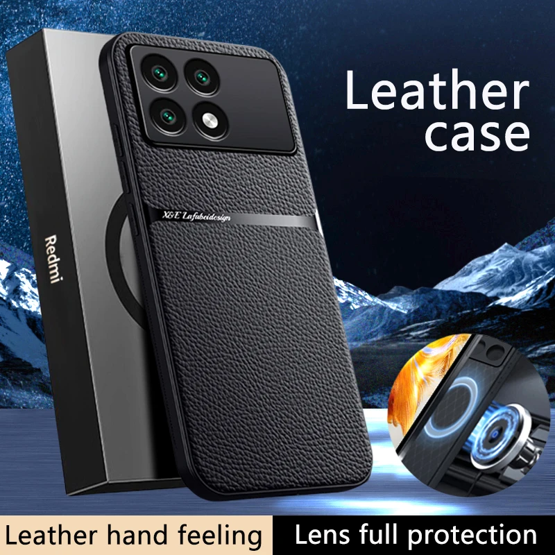 For Xiaomi Poco F6 Pro 5G Case Luxury Leather With Metal Plate Coque PocoF6 Poko Little F 6 Pro F6Pro Car Magnetic Holder Fundas