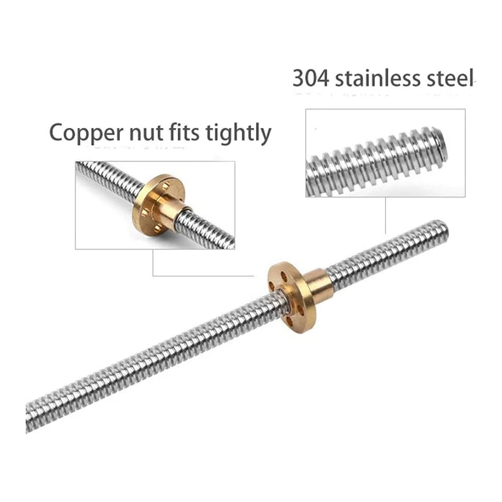 Śruba pociągowa T20 śruba trapezowa T20 z mosiężna nakrętka 4mm ołów 4mm/8mm stal nierdzewna 100MM-550MM drukarka 3D części CNC