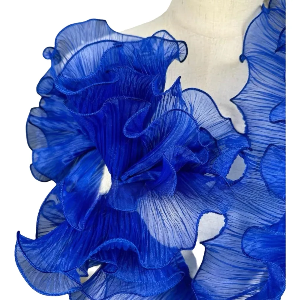 Wide 1 Yard Pleated Fabric Magic Color Ruffle Pleated Mermaid Lace Organza Translucent Accordion Fold Plisse Cloth Dance Dress