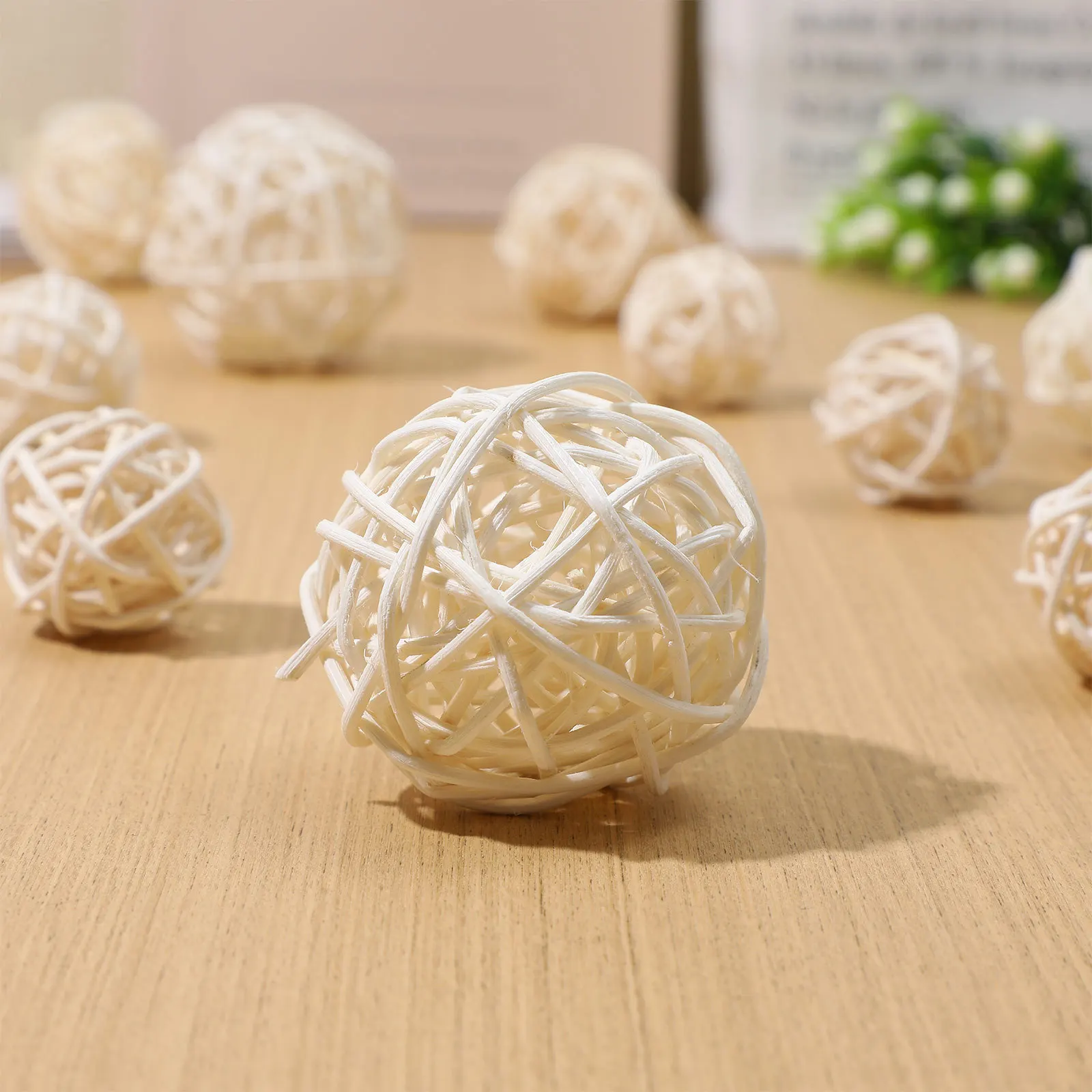 

15Pcs Rattan Ball Decor Set 3Cm 4Cm 5Cm Natural Wicker Hanging Ornament for Wedding Christmas Party Home Garden Decoration
