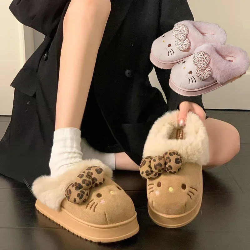 

Y2K Cute Cotton Slippers Hello Kitty Fur Slippers Women Plush Autumn Winter EVA New Home Cartoon Home Indoor Shoe Festival Gift
