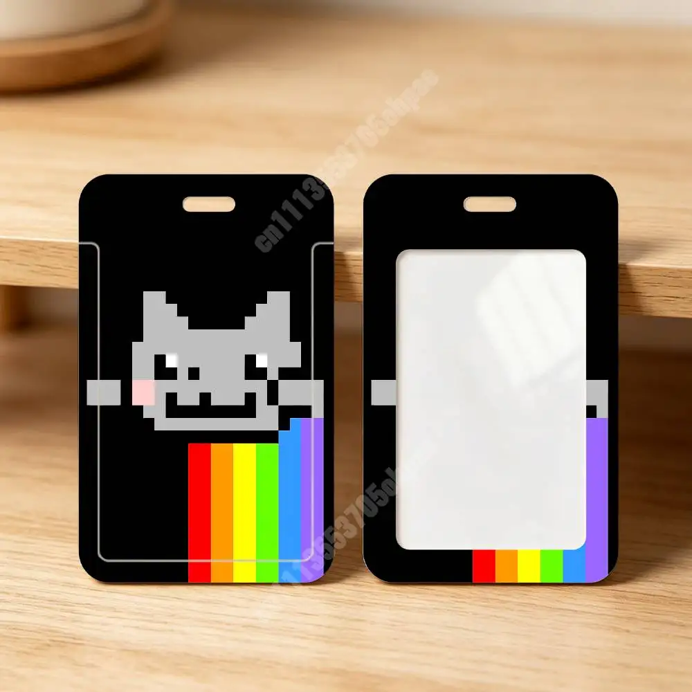 N-Nyan Rainbow Flying Cat Memes Plastic Card Holder Student ID Card Clear Transparent Business Office