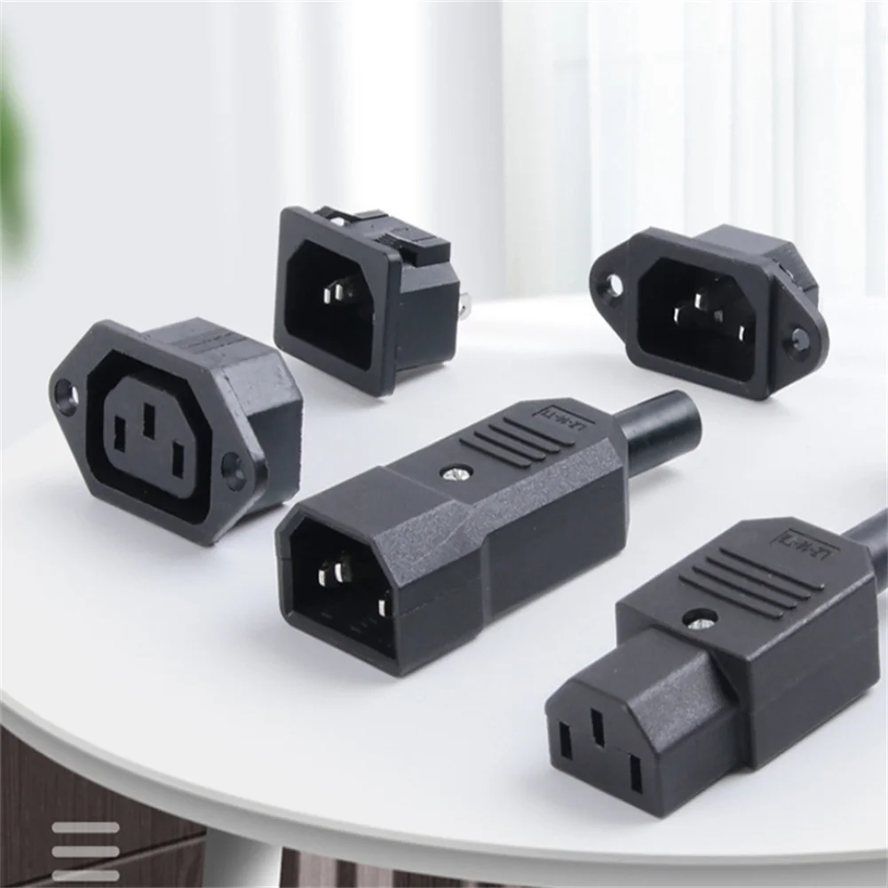 New IEC320 10A 250V Black Male female docking Plug Connector Rewireable C13 C14 Plug Rewirable Power Konektor 3 Pin Socket