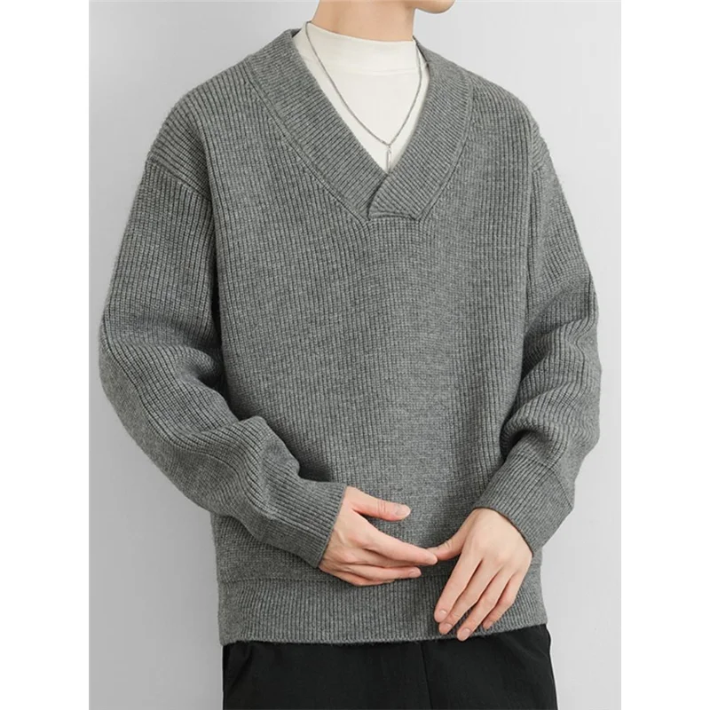 

American Retro V-Ne Knitwear Sweater Men's Chic Autumn Winter Color Casual Loose Long Sve Trendy Faion Top
