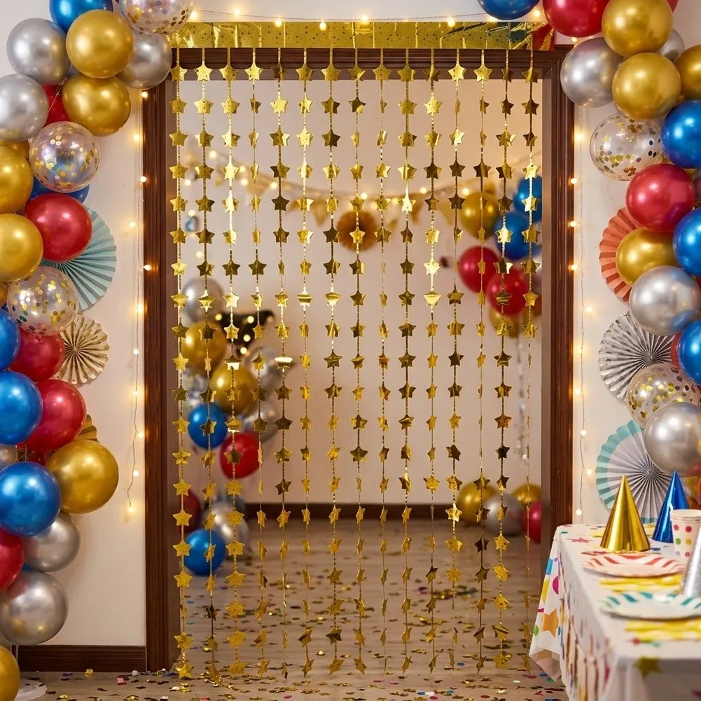 2m Yellow Starry Fringe Curtain for Parties Decorative Rain Thread Backdrop Photo Prop for Events and Celebrations
