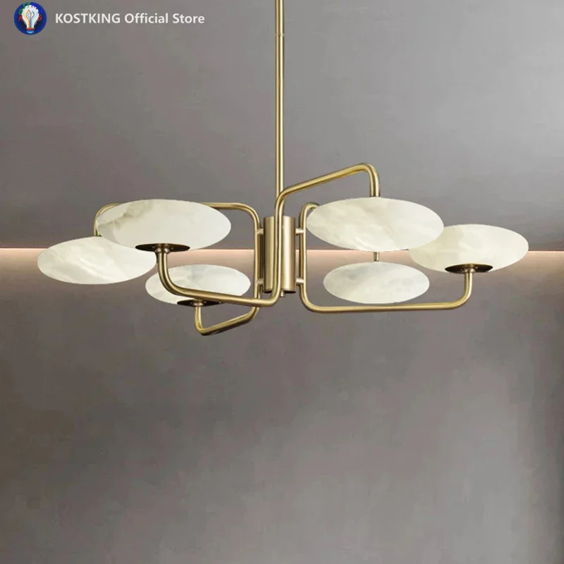 Postmodern Unique Creative Villa Duplex Living Room Pendant Light Nordic Master Bedroom Study Spanish Marble Brass Chandelier