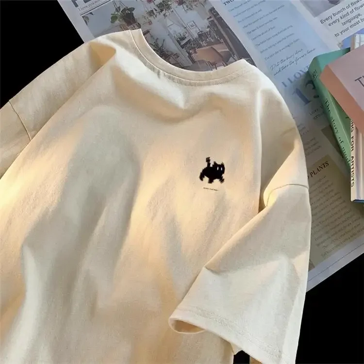 Camiseta casual multifuncional de cuello redondo impresa y sencilla, ropa de pareja de manga corta en verano, moda urbana