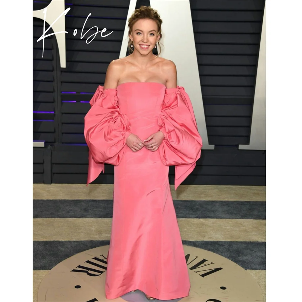 

Kobe Pink A-Line Prom Dresses Strapless Puff Sleeve Customized فساتين سهرات Backless Floor-Length vestido de gala noche mujer