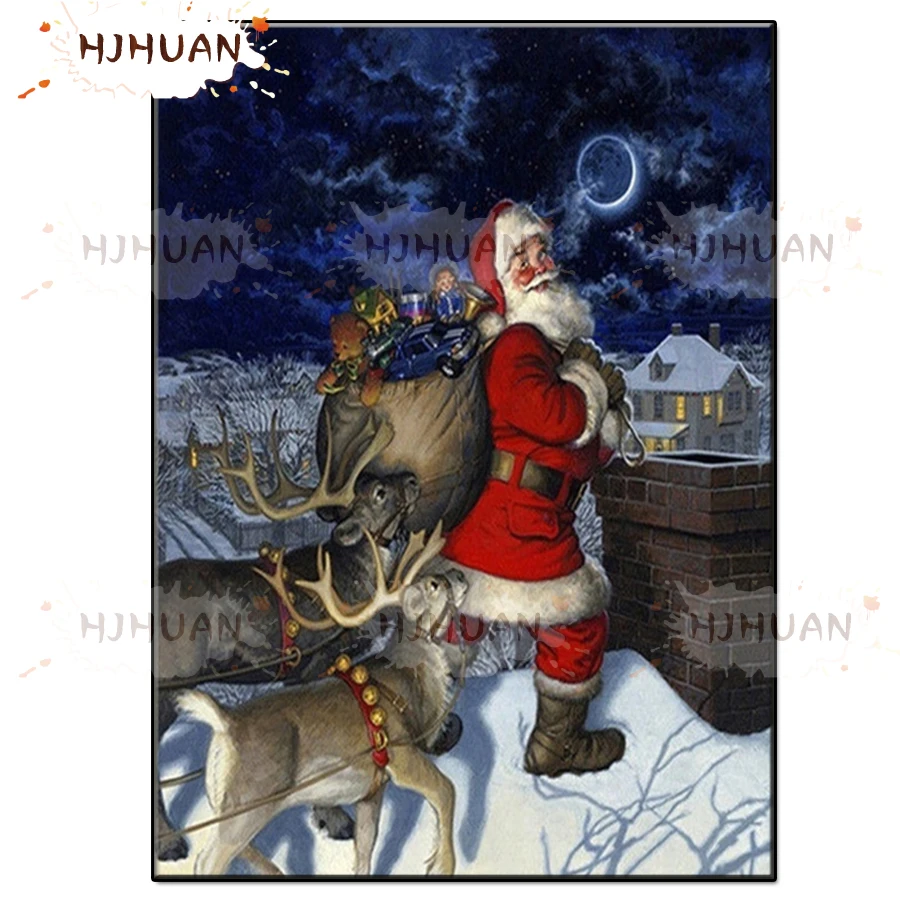 DIY Santa Claus goes in the chimney to deliver gifts Diamond Painting Full Square  Home Decoration Embroidery Handcraft Art Kits