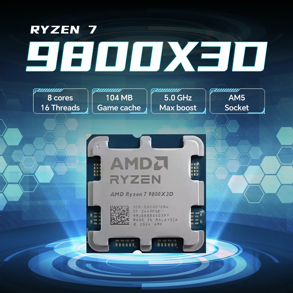 

AMD Ryzen 7 9800X3D 8-ядерный 16-поточный процессор 4,7 ГГц 120 Вт L3 = 96M НОВЫЙ разъем AM5 4NM R7 9800X3D DDR5, но без вентилятора