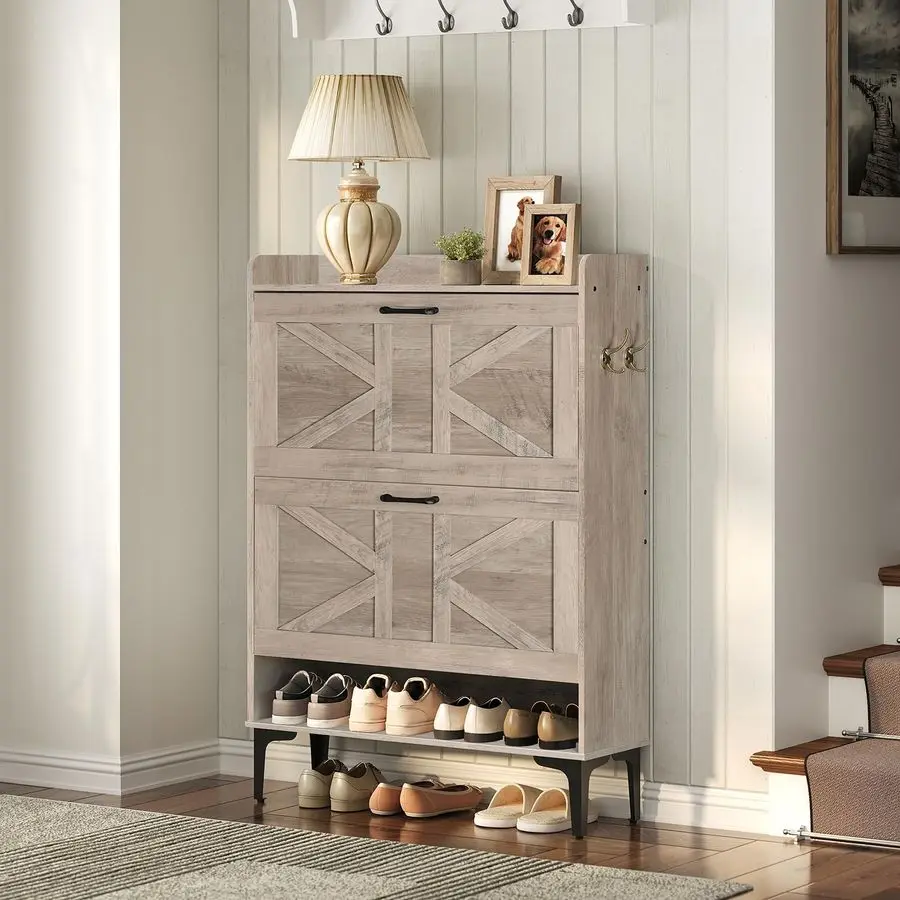 

Storage Cabinet, Shoe Organizer with 2 Flip Drawers, Hidden Shoe Storage for Entryway, Freestanding Shoe Cabinet Organizer with