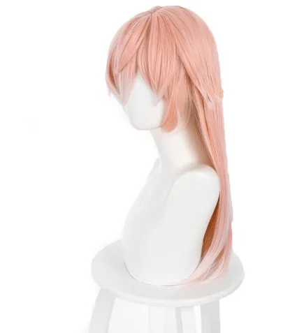 Perruque Cosplay Synthétique Yan Fei avec Bonnet, Dégradé Rose et Blanc, 60cm, Degré de Chaleur, Jeu Genshin Impact