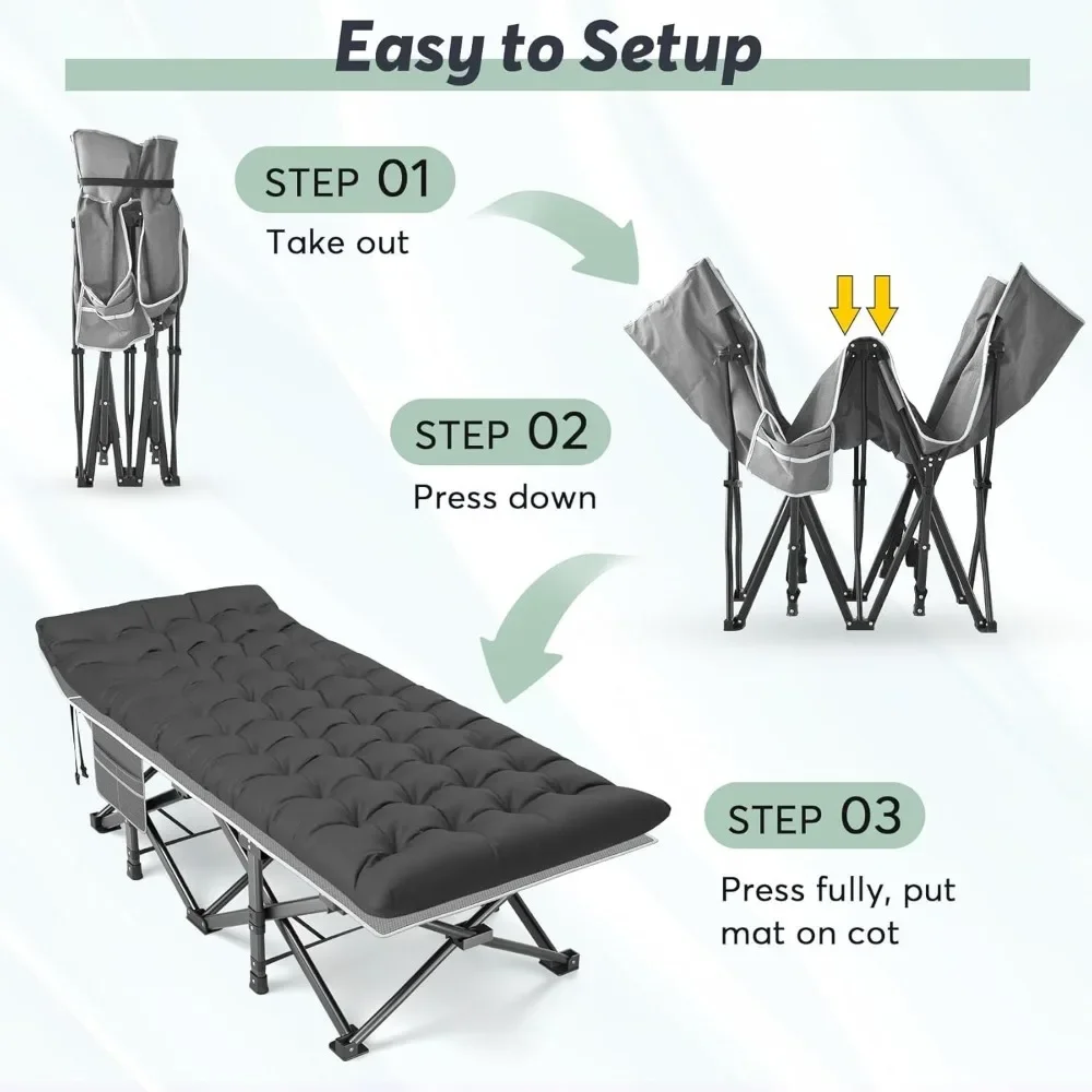 XXL faltbares Campingbett für Erwachsene, 79" L x 32" B x 19" H Campingbett, übergroßes Schlafbett mit Matratze, Tragetasche, Umreifung