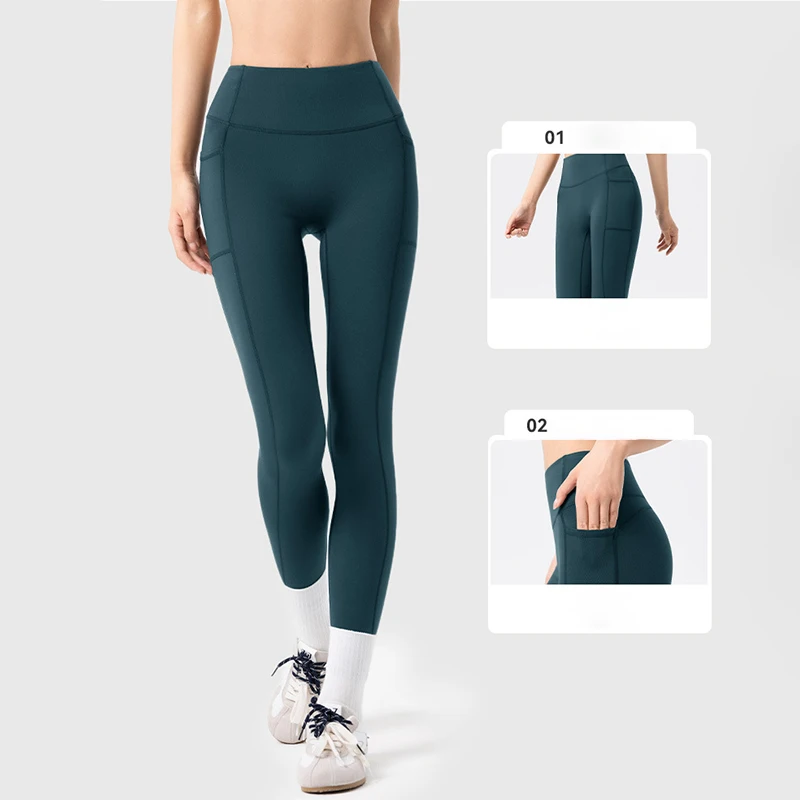 Sexy High Waist Hip Lifting Stretch Leggings Women Fall Winter Fleece Tight Yoga Leggings Side Pocket Fitness Sports Leggings