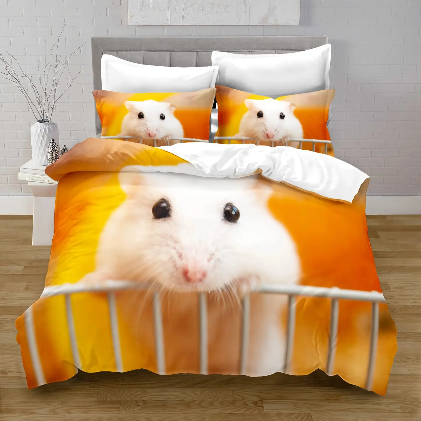 Cute Hamster Duvet Cover King Queen Size Pet Guinea Pig Bedding Set for Kid Boys Girls Lovely Animal Quilt Cover with Pillowcase