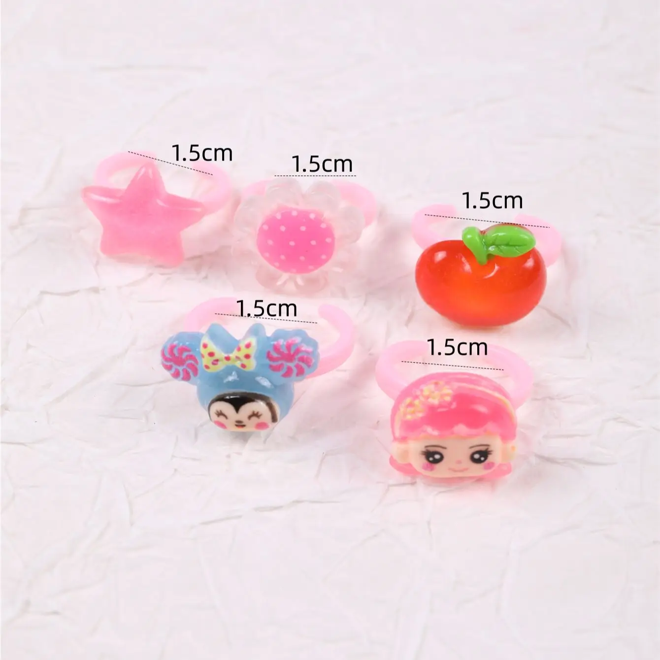 5 simple cartoon cute transparent children\'s rings rabbit shape, cherry shape, candy shape girl fashion happy happy ring