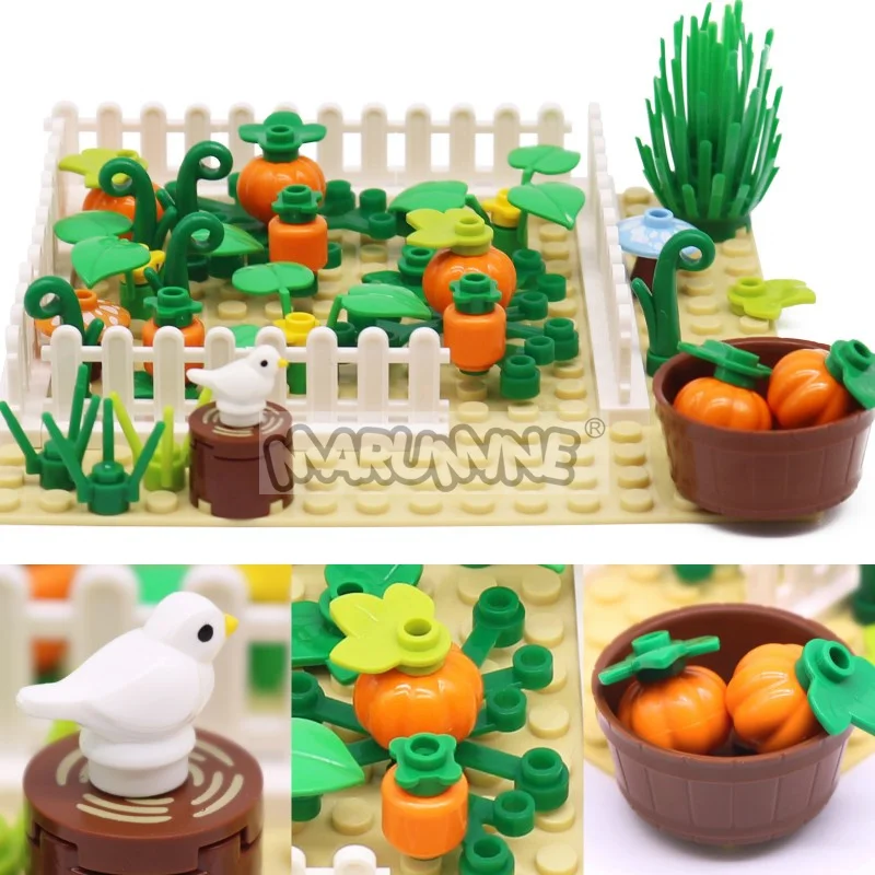 Marumine Farm Animals Building Blocks Set 48-109PCS DIY MOC Bricks with 16x16 Baseplate Rabbit Pumpkin Chicken Construction Kit