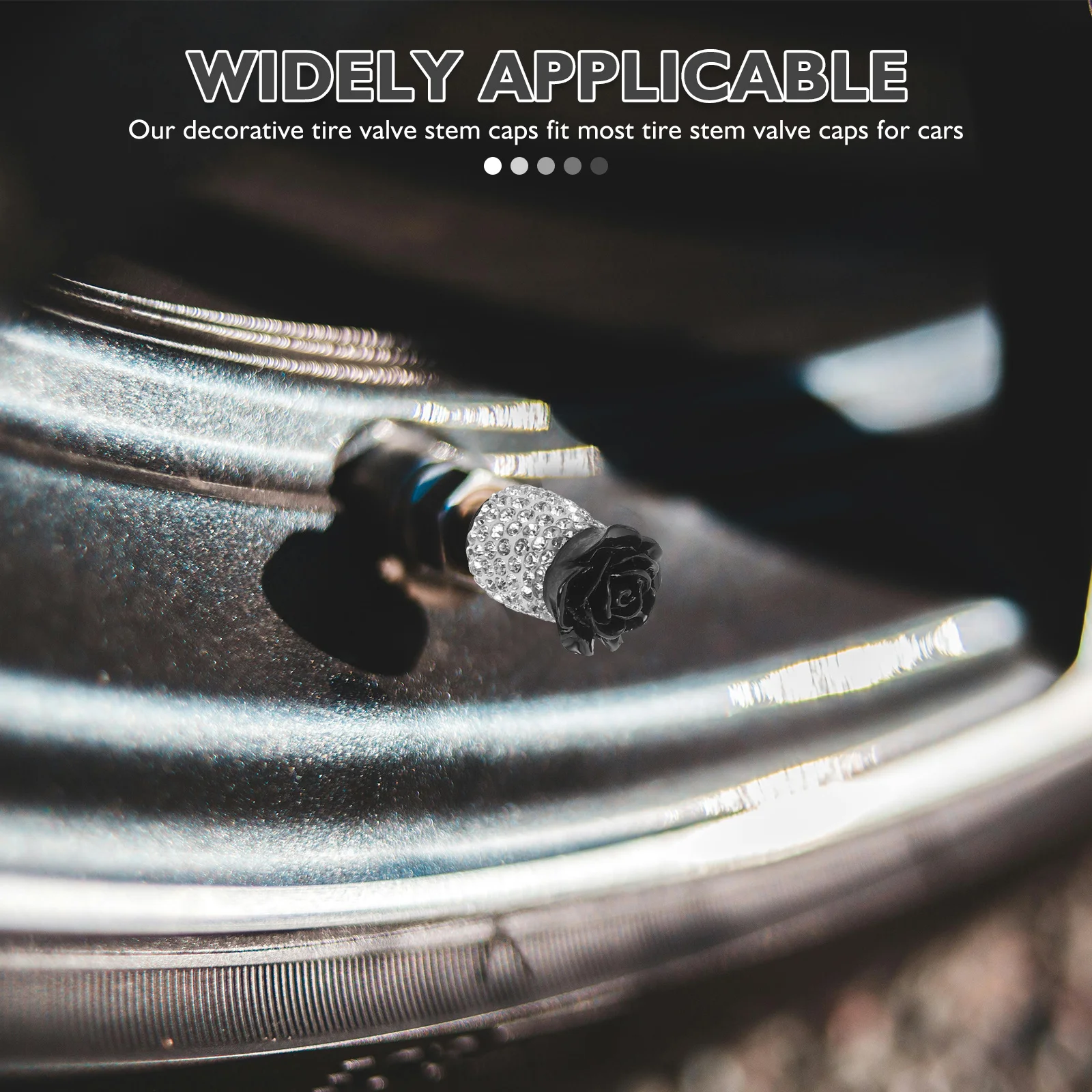 

4Pcs Decorative Tire Valve Stem Caps Rose Bling Rhinestone Design Auto Car Accessories Weatherproof Universal Fit for Cars Suvs