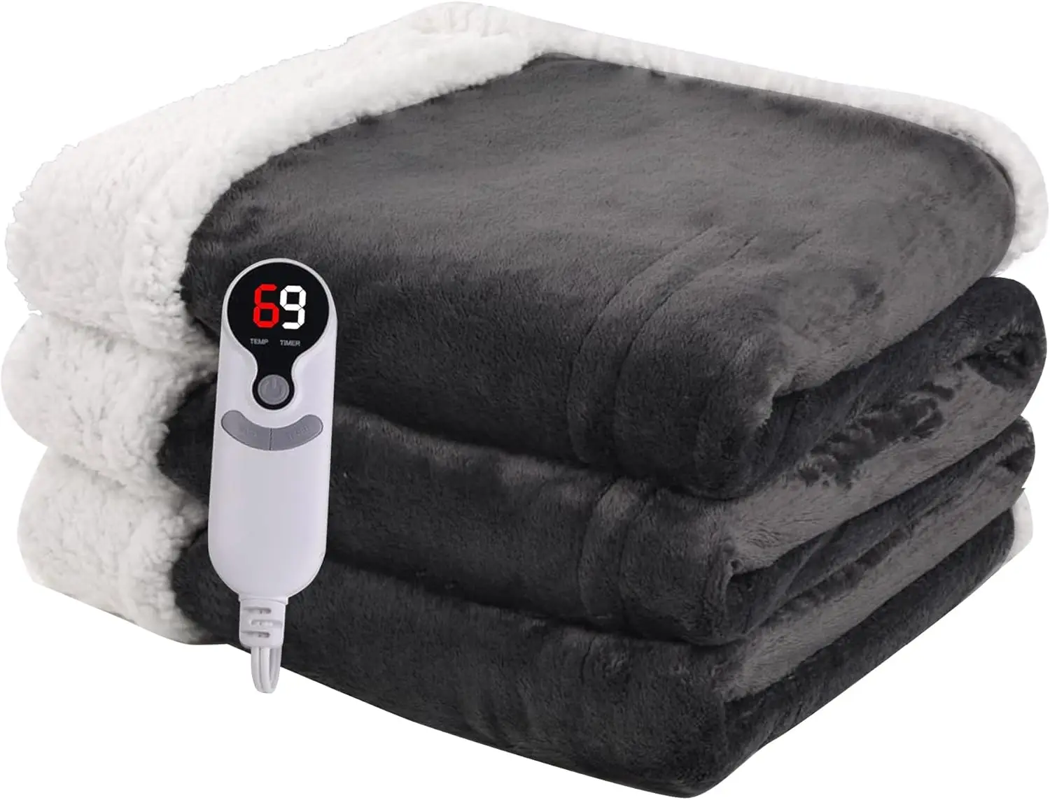 

Full Size Electric Heated Blanket with 9 Heat Levels, Auto Shut-Off, Machine Washable - Dark Grey