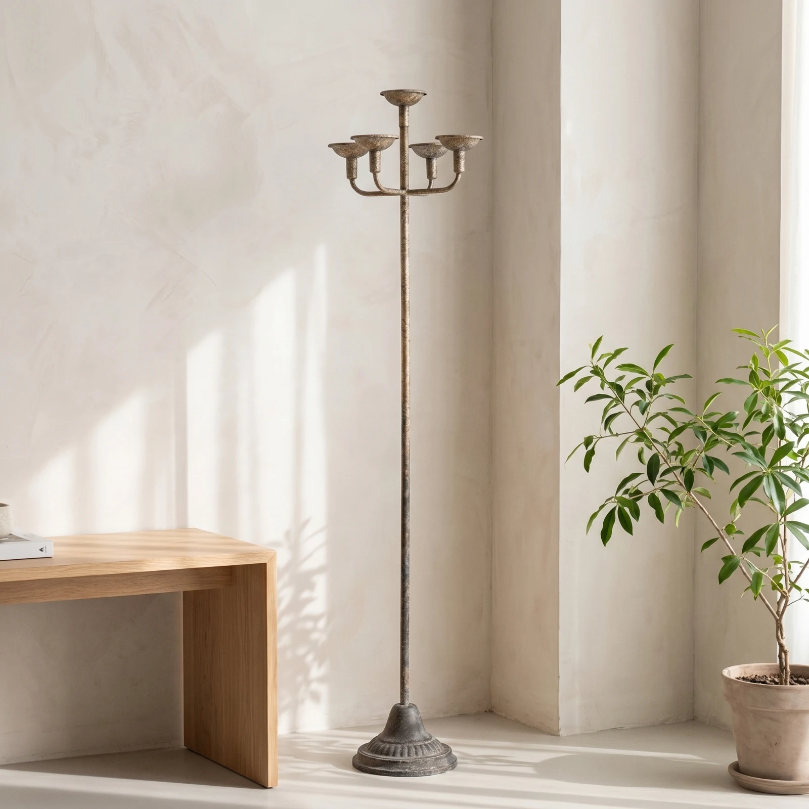 Wrought Iron Candlestick Holder Freestanding Wrought Iron Candle Holder Candle Stand with Round Base Heavy Home Decor