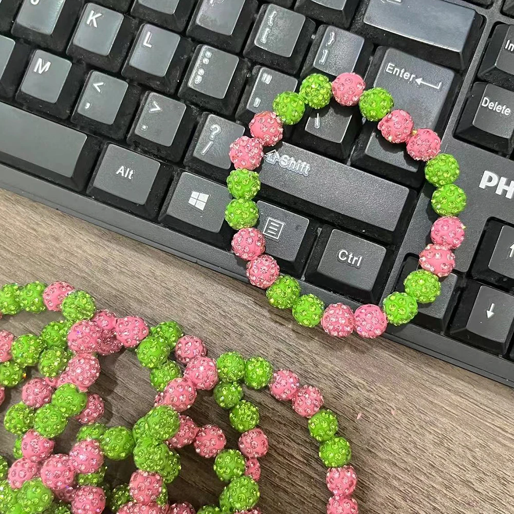 Pink green beaded bracelet