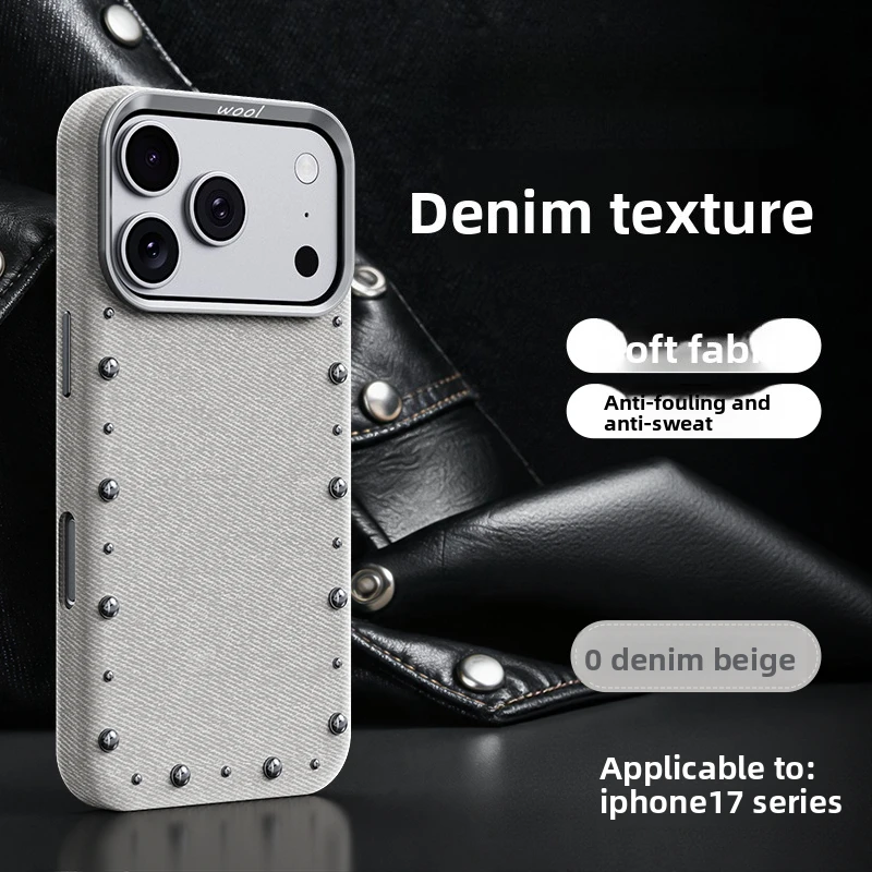 Denim-Nieten-Magnet-Handyhülle für iPhone 17 Pro Max 16 15 – Erhöht die Kamerahöhe, stoßfest, für MagSafe, praktische Abdeckung
