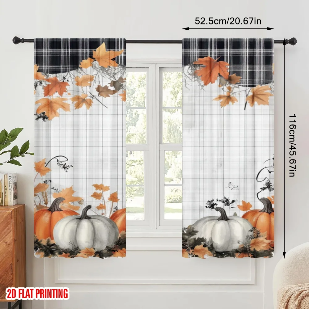 2pcs,2D plane printing Curtain Popular AutumnPumpkinsFest Polyester Fabric (without rod) Decorations Outdoor Use for Various