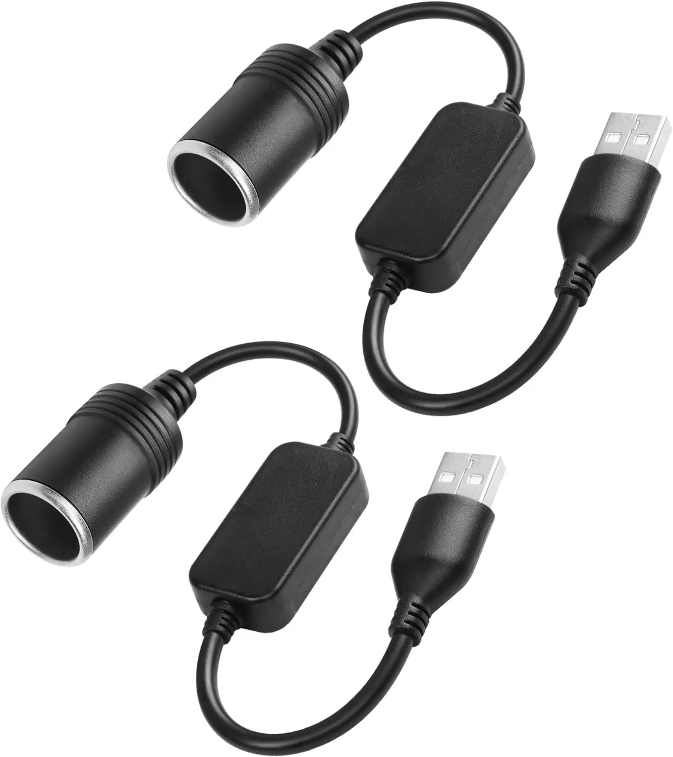 USB A Male to 12V 8W Cigarette Lighter Socket Adapter Power Cable for Dash Cam, GPS, Car Led Light Strips 2Pack