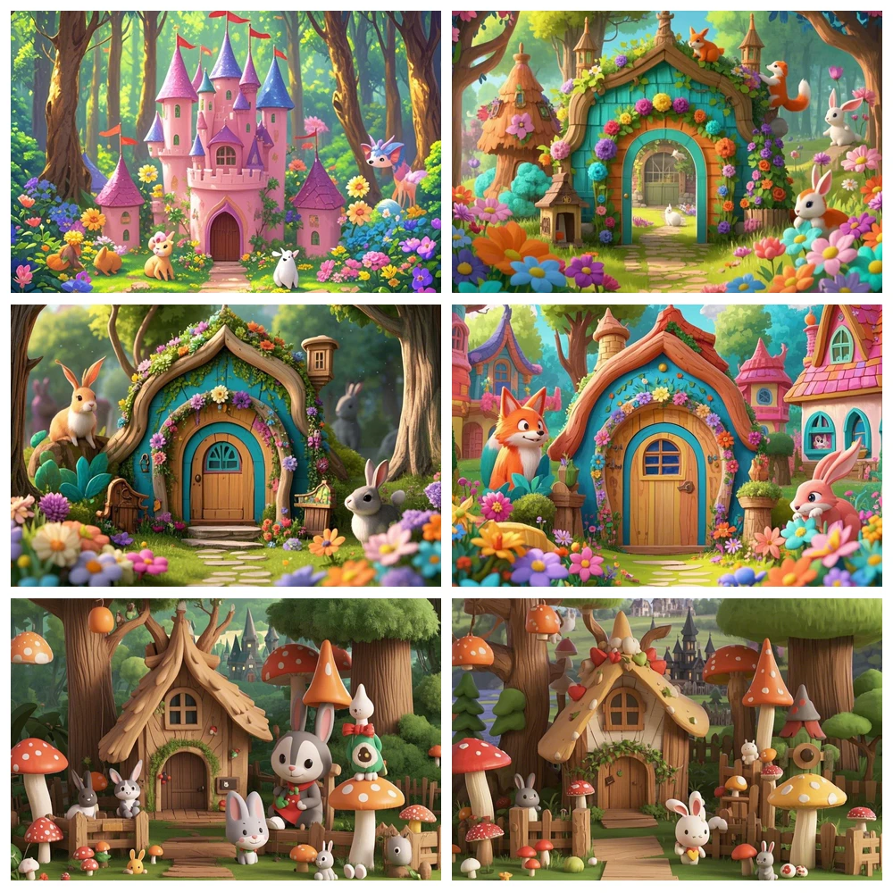 

Cartoon Rabbit Photography Background Jungle Castle Summer Seaside Happy Children's Day Kids Birthday Cake Smash Photo Backdrop