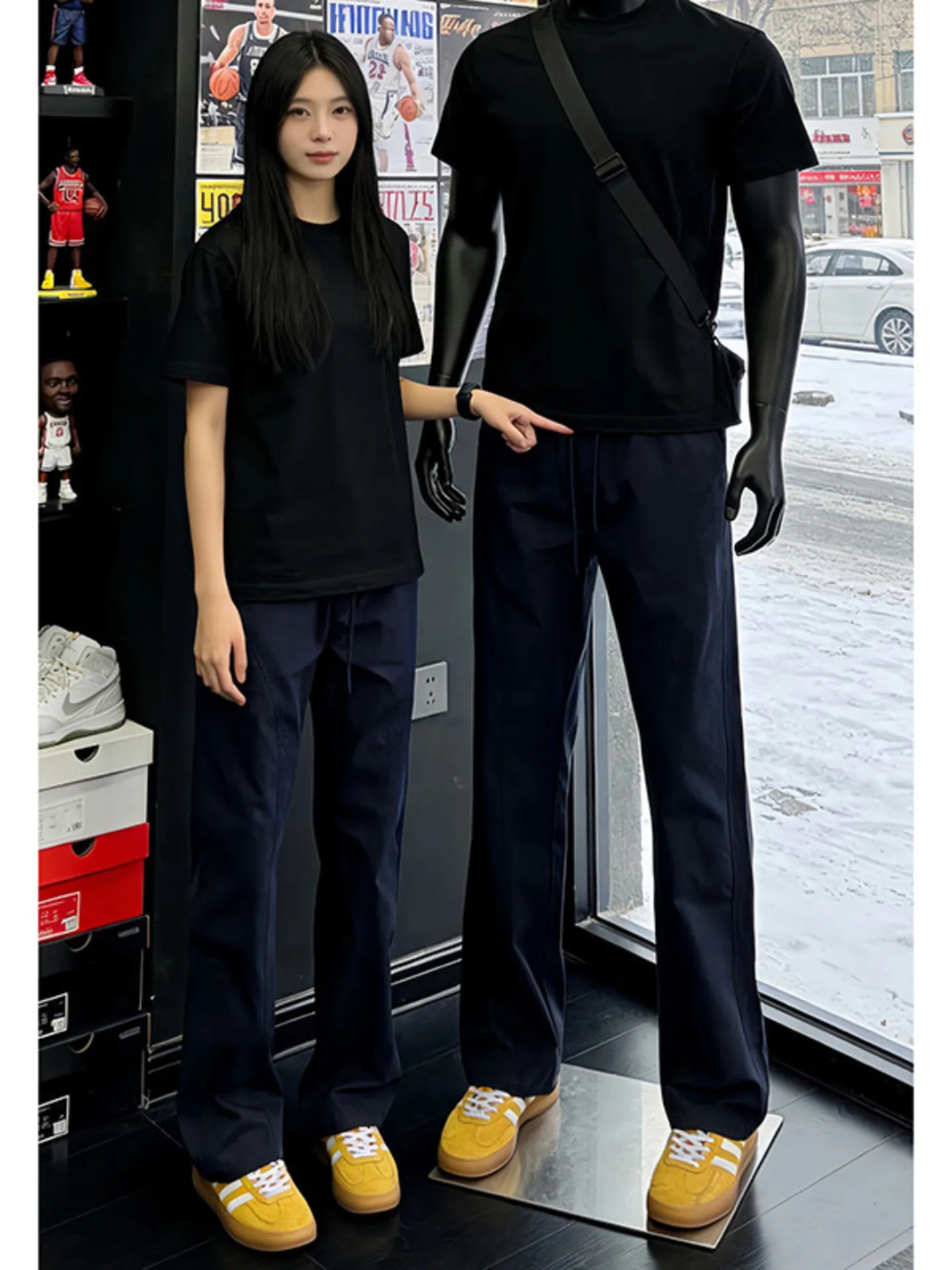Trendy Slim Fit Sports Pants in Dark Blue with Diagonal Cutting And Micro Flare for Men And Women Lightweight Quick Dry Water...