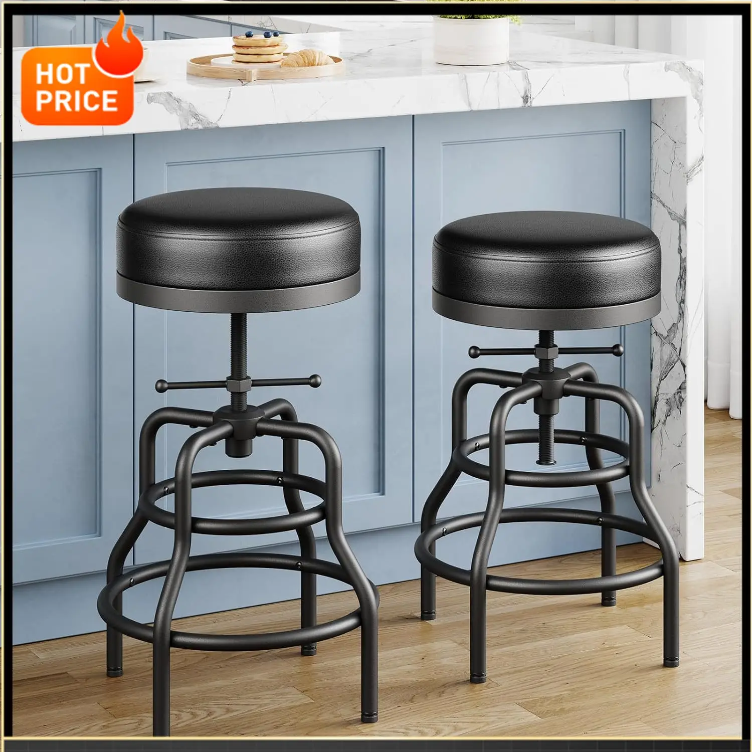 

Бестселлер: Набор из 2 регулируемых по высоте вращающихся барных стульев, 22-29 дюймов, в индустриальном винтажном стиле, для барной стойки, с Т-образной ручкой