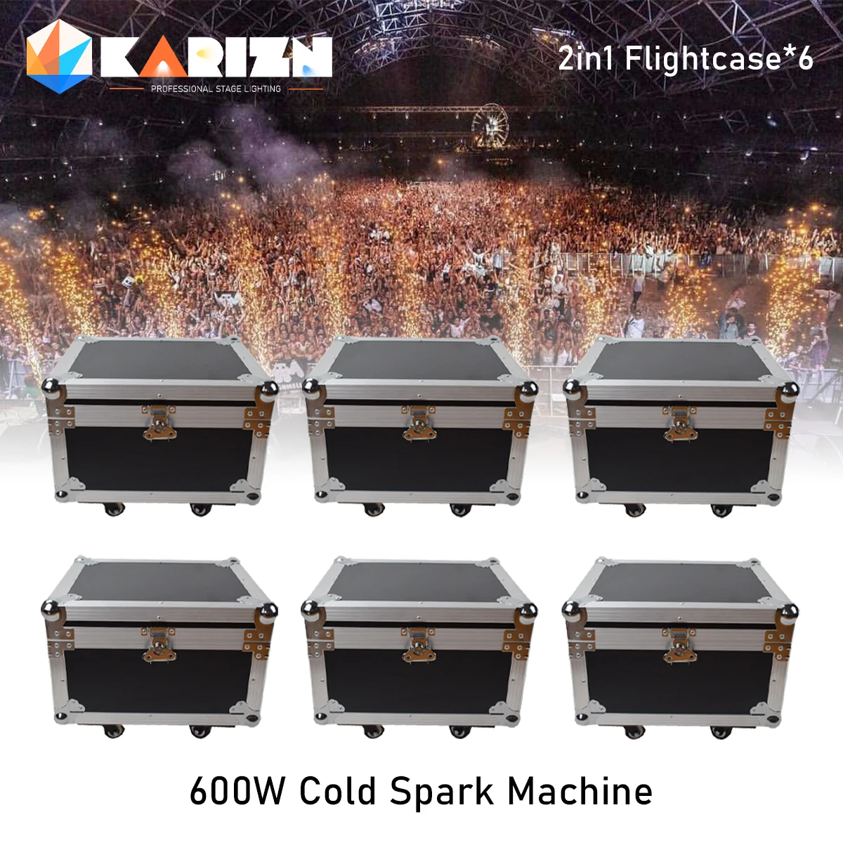 0 Tax 6Pcs Flycase per 600W Cold Spark Machine Cold Firework Machine DMX Remote Control LCD Cold Sparking Machine Flightcase