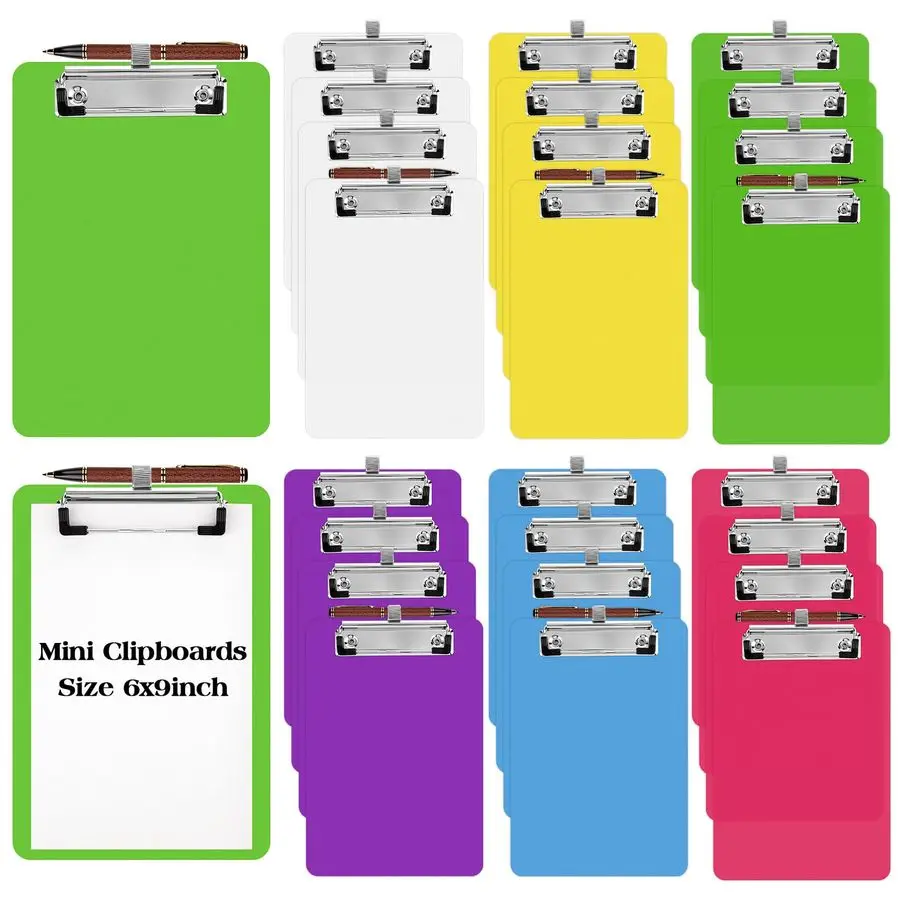 

24 Pcs Bulk Mini Clipboards with Pen Holder Clip A5 Memo Clipboard 6x9 Small Plastic Clip Boards for School Office Restaurant Ca
