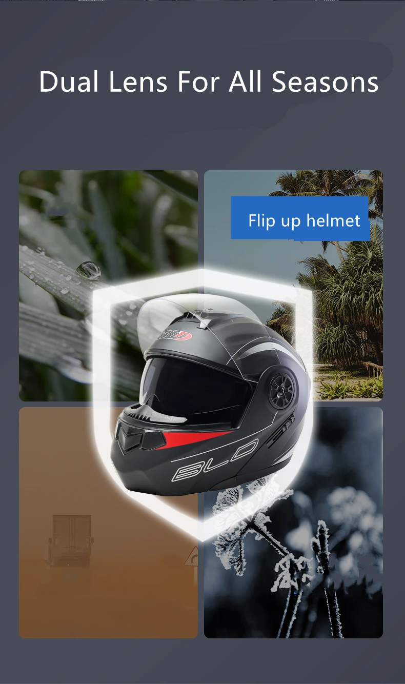 BLD Neue Ankunft Hohe Qualität Männer Frauen Motorrad Racing Flip Up Helm ABS Material Modulare Dual Objektiv Helm DOT Genehmigt – Detail 4