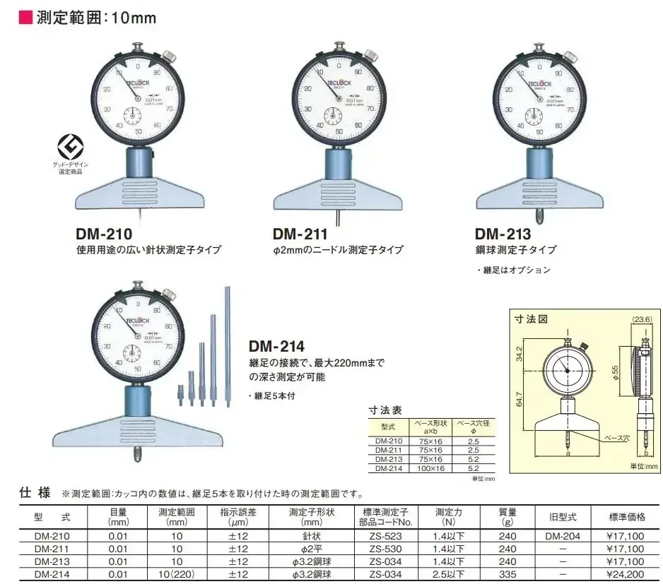 Tiefenmesser DM-210 Tiefenmesser DM-250 DM-211 DM-213 DM-214