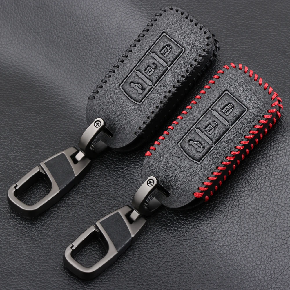 Leather Car Key Case Cover for Mitsubishi Outlander 2015 2017 Xpander Triton ASX LANCER Pajero Sport Car Key Shell Keyring