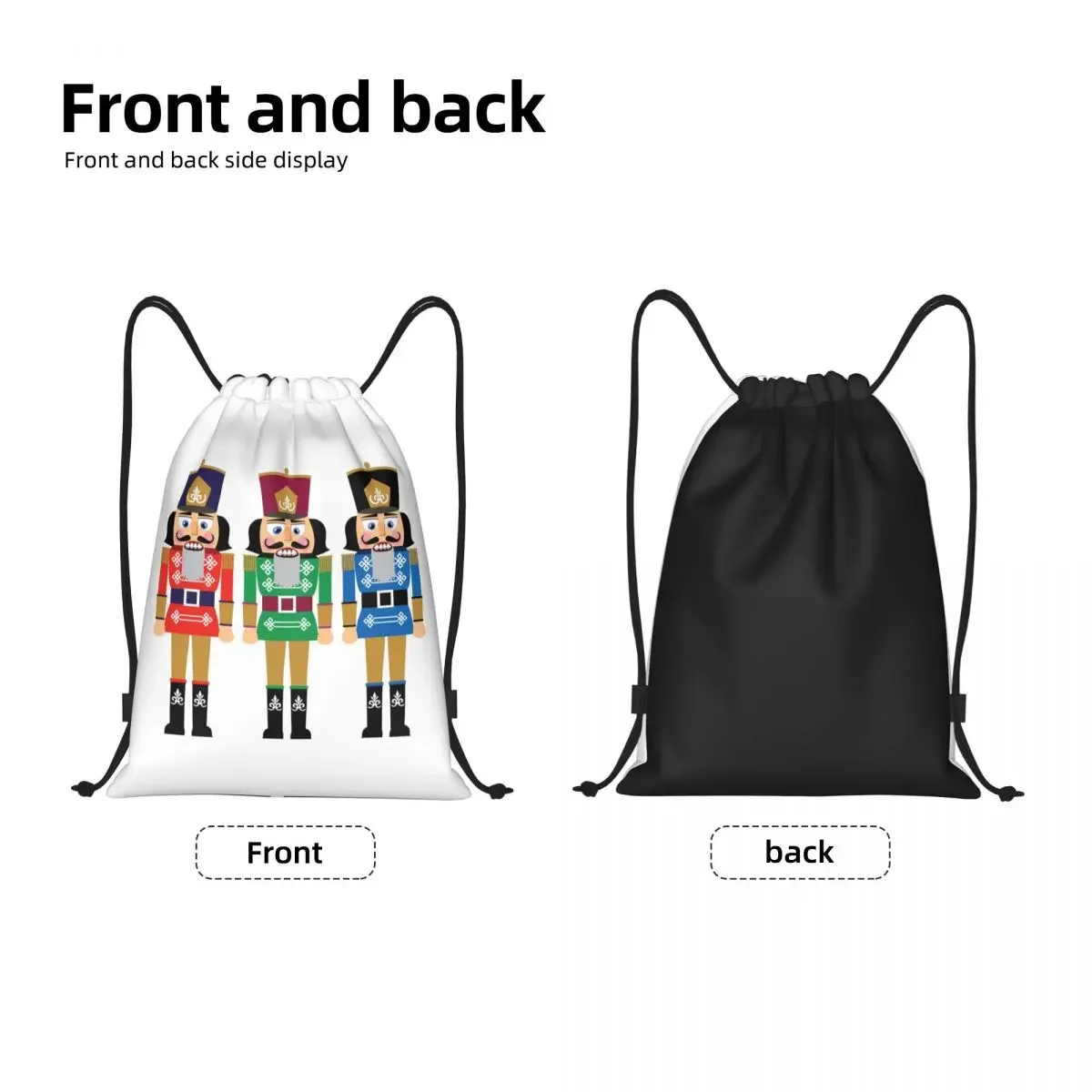 Custom Cartoon Toy Soldier Christmas Nutcracker Drawstring Backpack Women Men Sport Gym Sackpack Portable Training Bag Sack