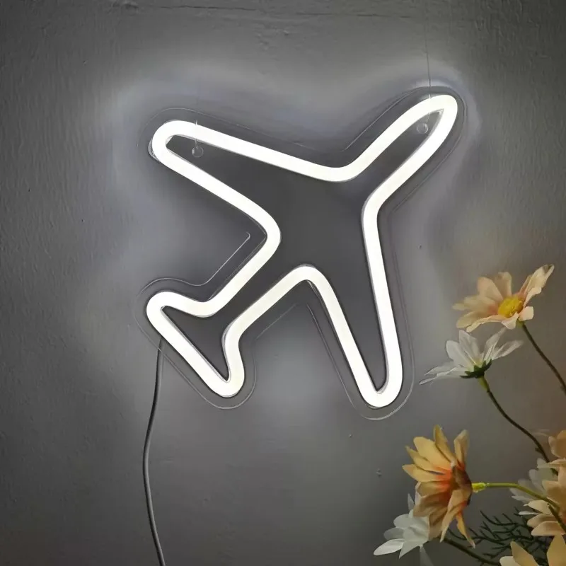 Aircraft Shape Neon Sign LED Airplane Modeling Wall Decor Light for Boys Led Sign for Bedroom Playroom Birthday Party Gifts