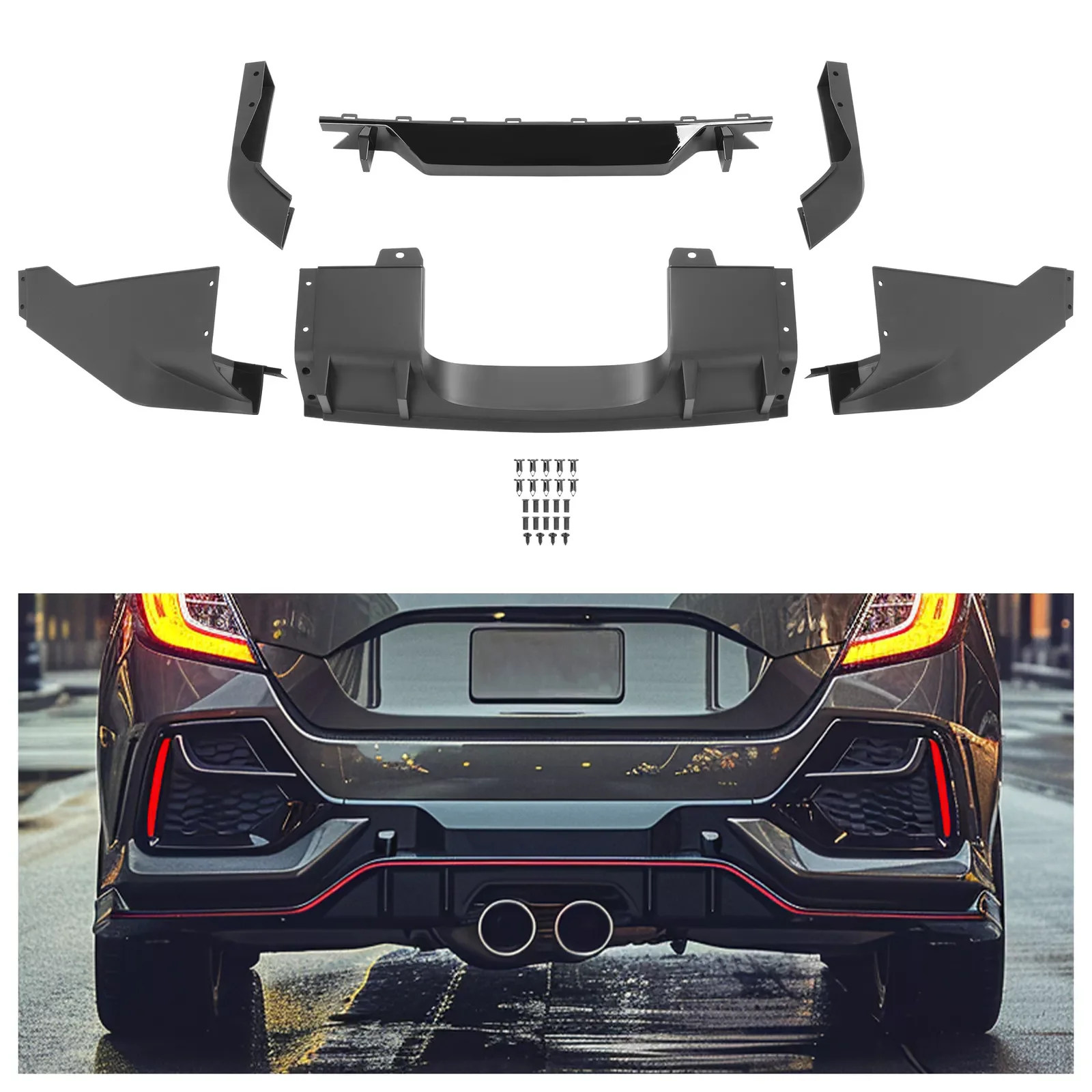 

Rear Bumper Lip Diffuser for 2016-2021 5-Door Hatchback Sport Model