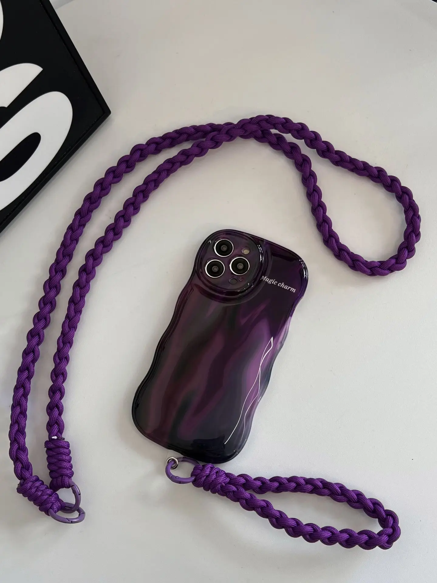 Halo Dyed Dark Purple Woven Bracelet Suitable for iPhone 14promax Phone Case 13pro Crossbody Strap 12 11 Fall Protection Cover