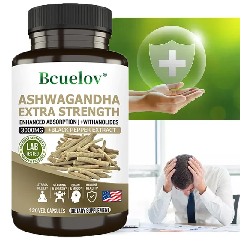 Ashwagandha 3000 Mg - Stress and Anxiety Relief, Mood Balance, Relaxation and Calmness, Immune System Health