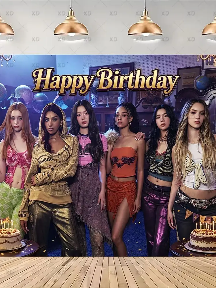 K-Katseyes Themen-Geburtstagsparty-Dekoration Hintergrund Papierbecher Teller Ballons Set K-Pop-Fans Fotografie-Hintergrund Banner Requisiten