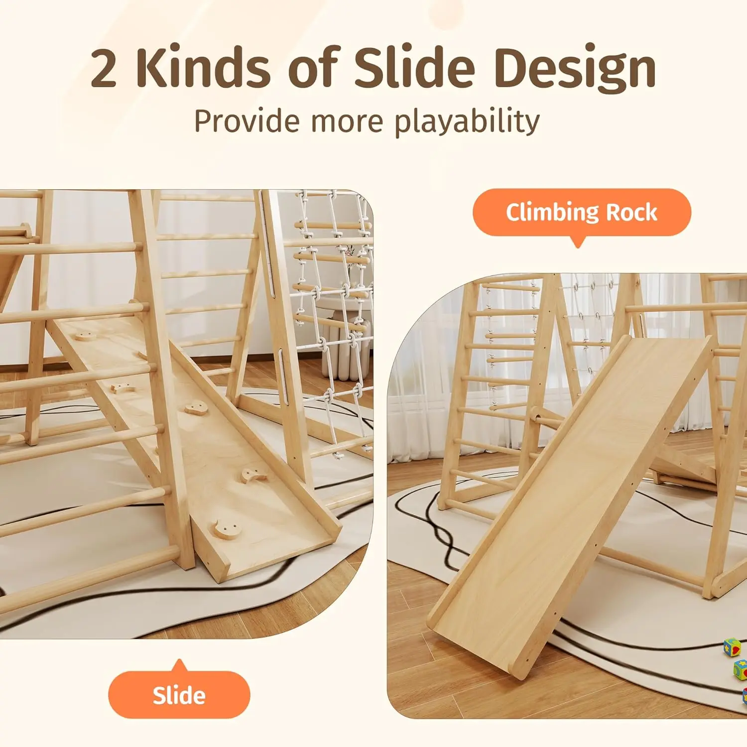 Ginásio interno da selva, brinquedos de escalada montessori, conjunto de playground interno da criança 8 em 1 com balanço, braçadeira, parede de escalada, corrediça, m