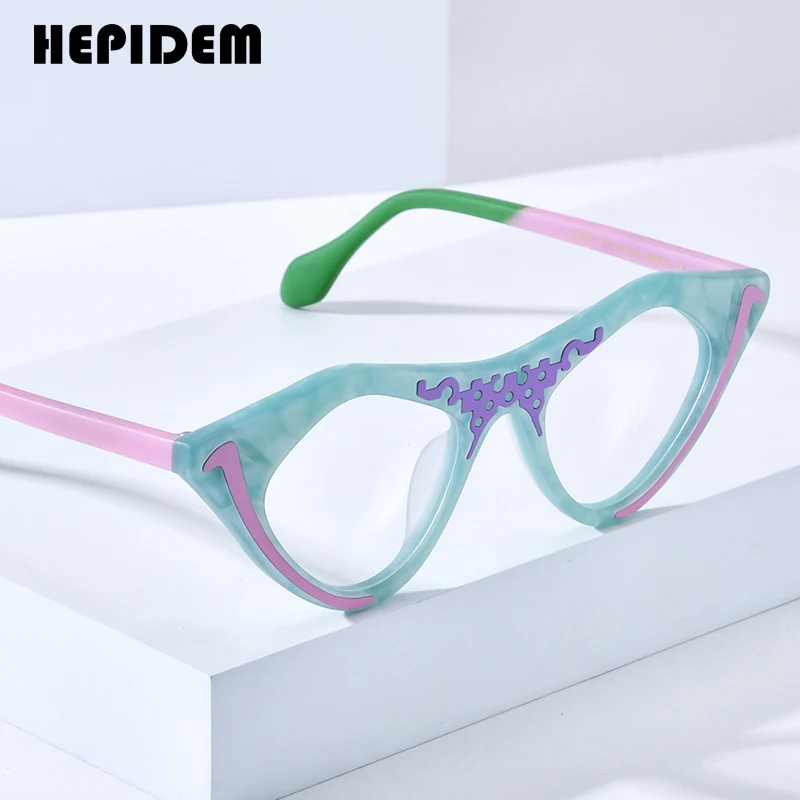 HEPIDEM Acetate Glasses Women Luxury Brand Design Cat Eye Eyeglasses Frame Japanese Handmade Spectacle Thick Cateye Eyewear 9372