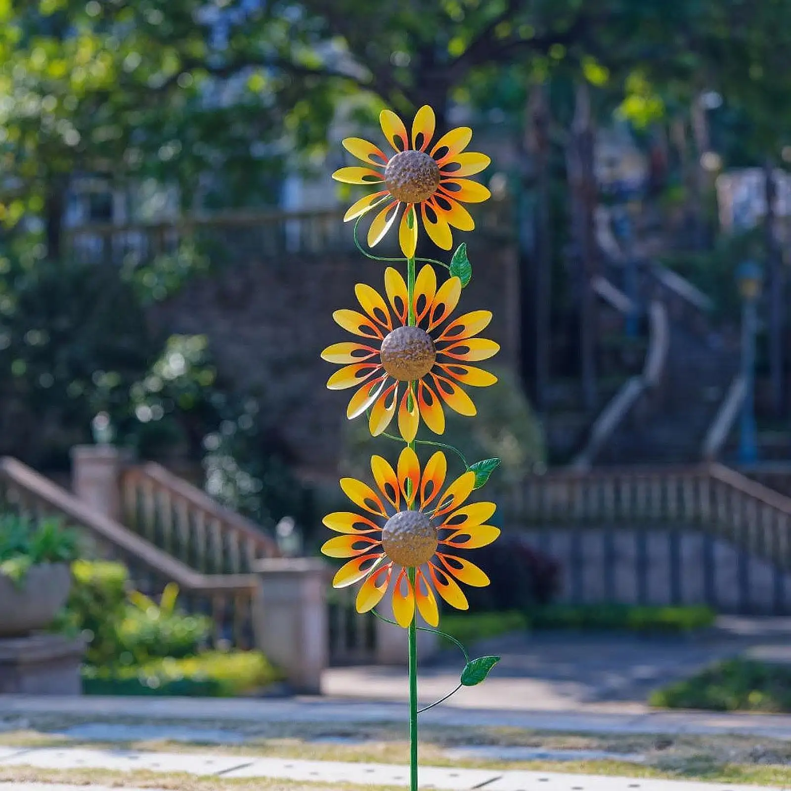 

Iron Wind Outdoor Garden Windmill Decor with Stake Artistic Metal Garden