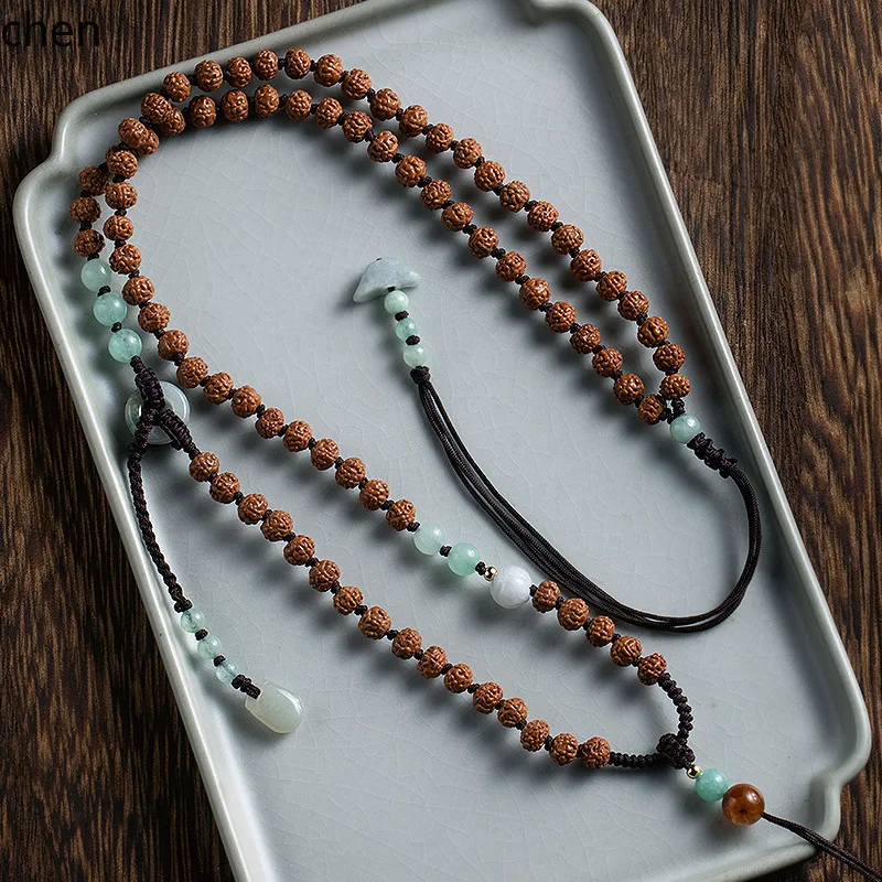Cz small rudraksha jade hand-woven fine full bead chain necklace lanyard