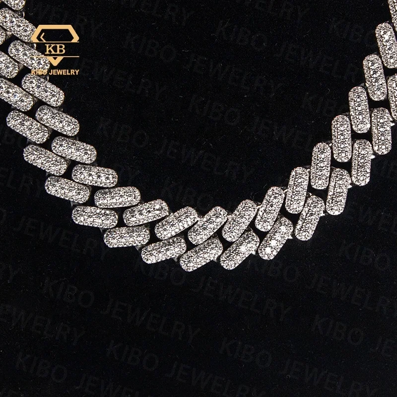 Fully Iced-out Hip Hop 15mm Moissanite Cuban Necklace Chain Fashion Trend 925 Silver Moissanite Cuban Necklace Link Chain